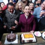 At the end of her press conference, Sheinbaum shared cake with the scores of reporters and other people in attendance