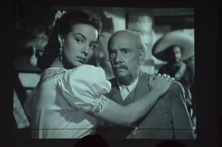 Actress María Félix in a screenshot from a black and white movie