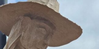 head of a statue of a searching mother in england