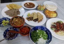 Plates of food on a table