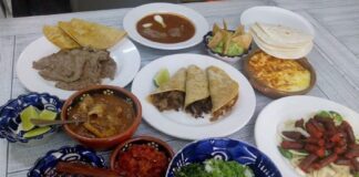 Plates of food on a table