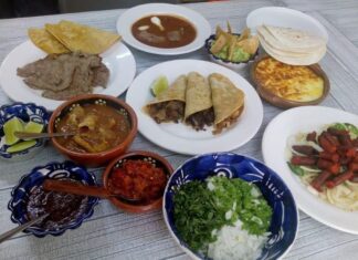 Plates of food on a table