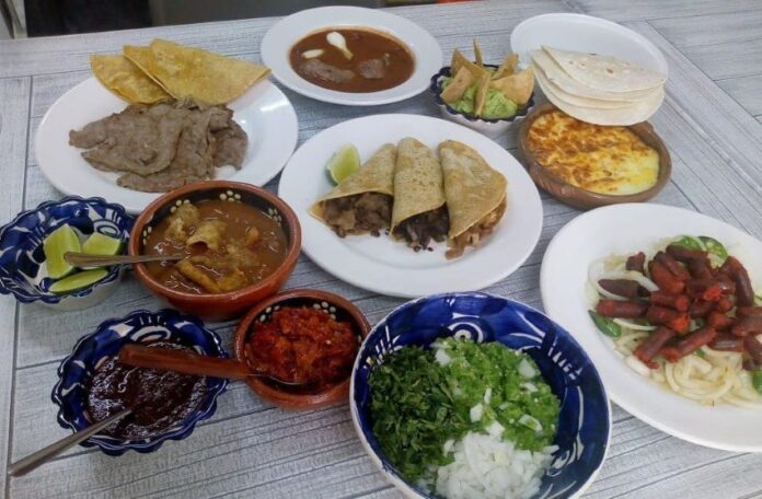Plates of food on a table