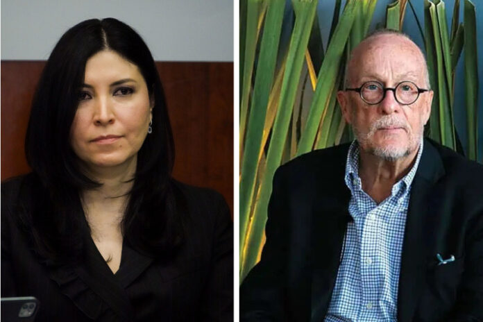 Two portraits of Bank of Mexico officials: Victoria Rodriguez on the left and Jonathan Heath on the right