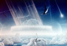 Artist's rendering of the Chicxulub crater impact