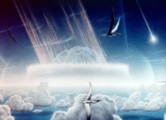 Artist's rendering of the Chicxulub crater impact