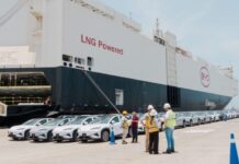 BYD ship docking at a Mexican port