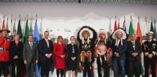 The president was greeted by members of the Tsuut'ina Nation upon her arrival in Calgary on Monday evening.