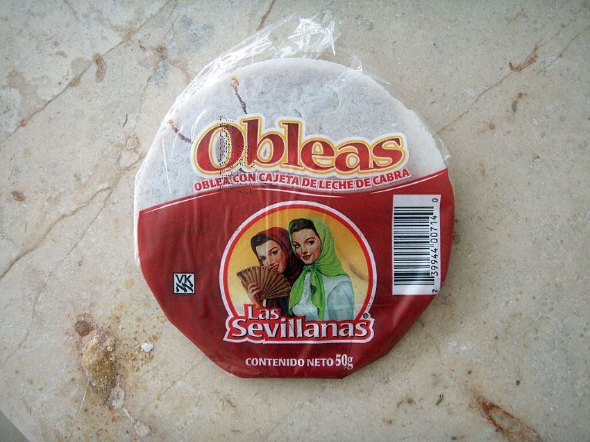 Packaged oblea on a counter