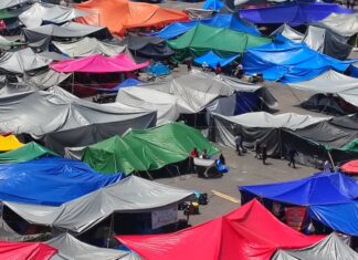Multicolored tents in the Zócalo