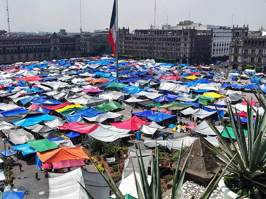 The Mexico City Zócalo filled with the tents of protesters