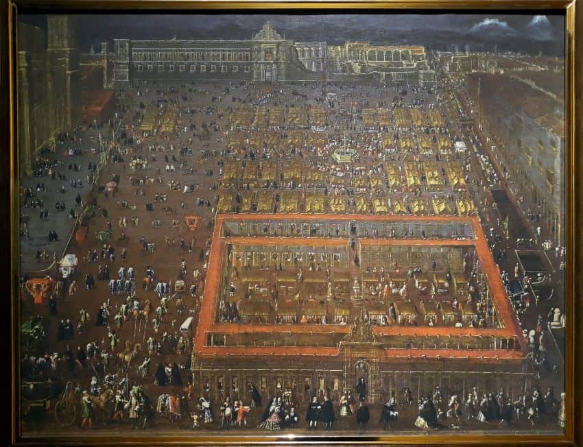 17th century painting of Mexico City zocalo by Cristóbal de Villalpando