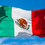 Mexican flag waving from a pole