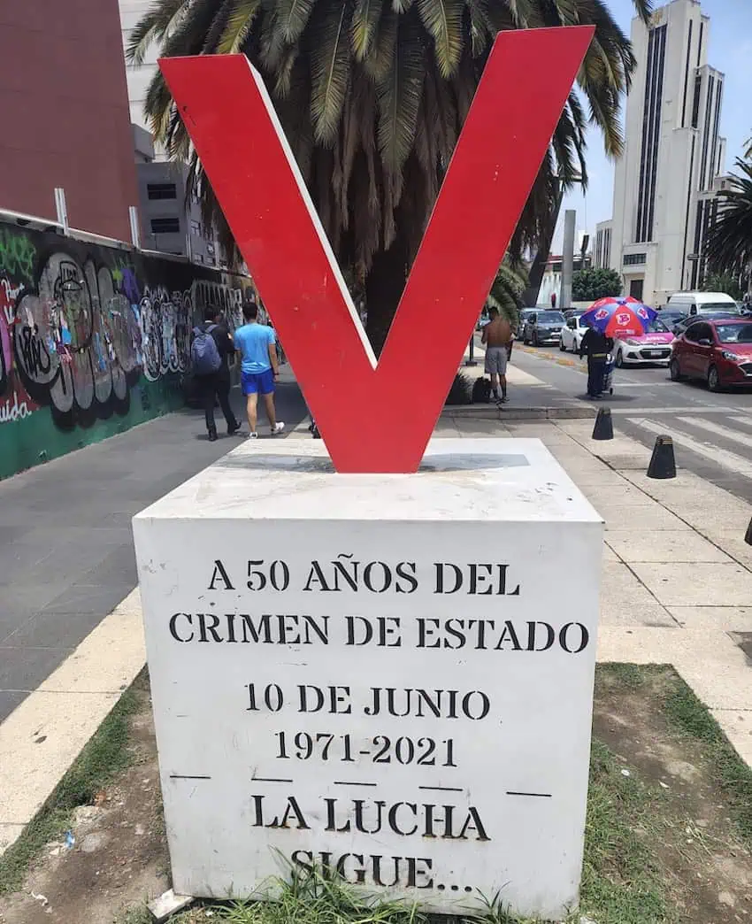 A street sculpture in the shape of a V