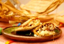 Two gorditas on a ceramic plate