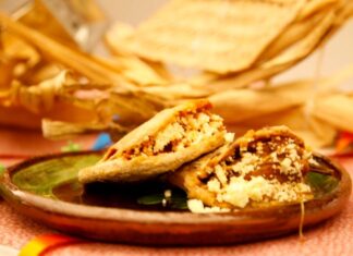Two gorditas on a ceramic plate