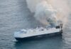 ship on fire n ocean