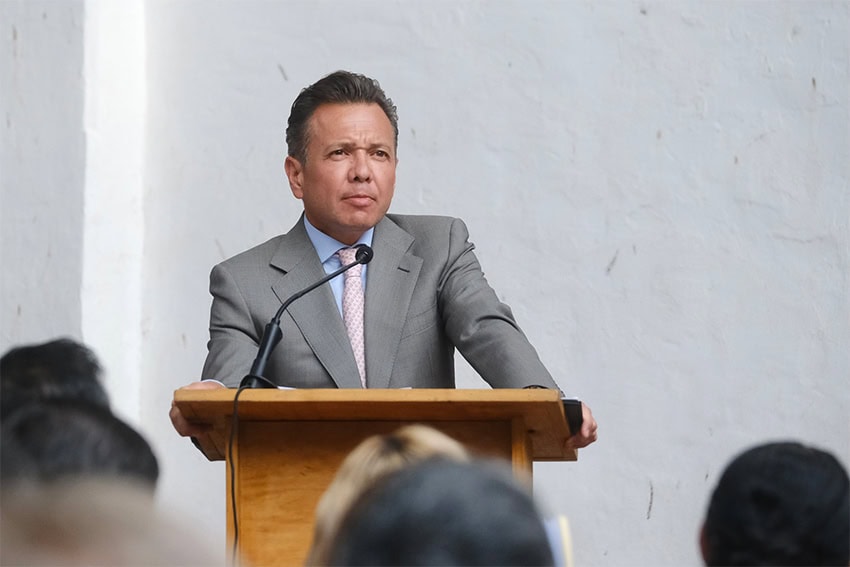 Jalisco Governor Pablo Lemus at a podium