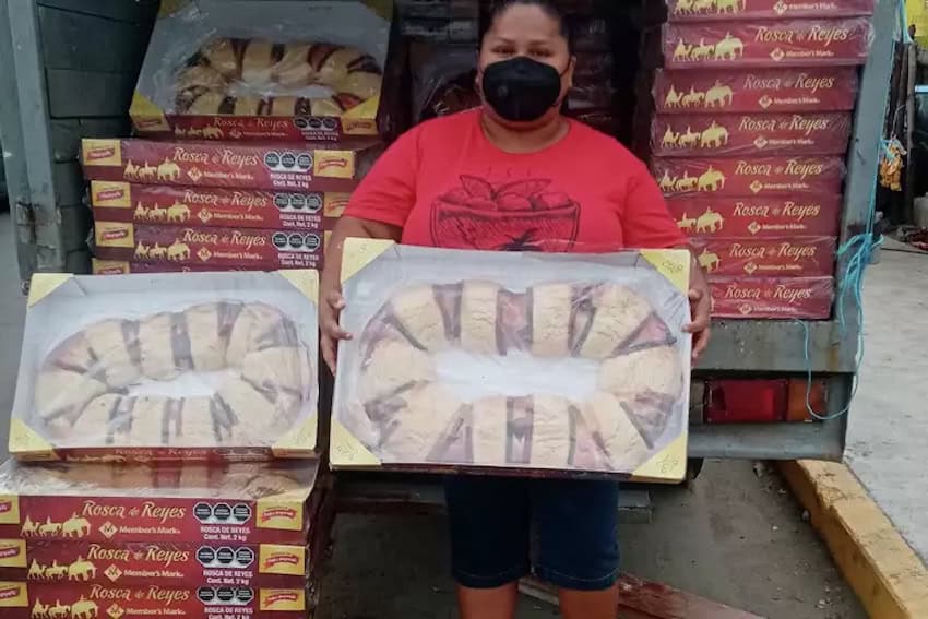 A woman with a truck full of costco rosca de Reyes