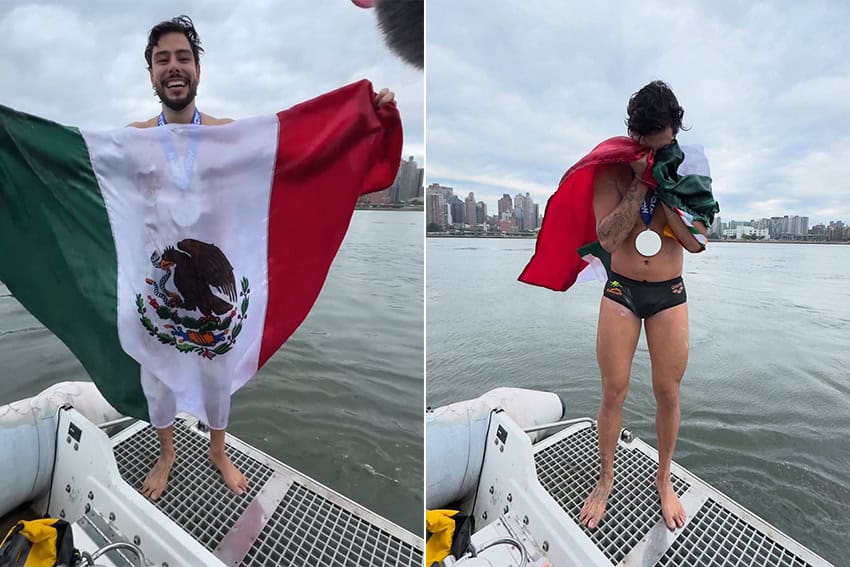 Mexican open-water swimmer David Olvera sets world record for fastest lap around Manhattan Island
