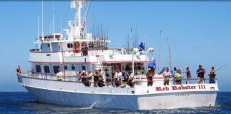 Sport fishers cast off the fishing boat Red Rooster III