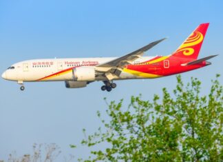 A Hainan Airlines plane in the sky