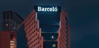 skyscraper with Barceló logo