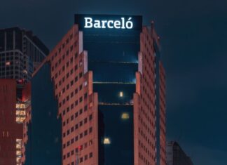 skyscraper with Barceló logo