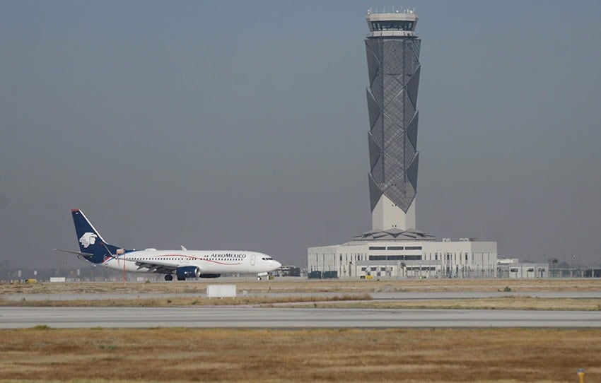 An Aeromexico plane outside the AIFA terminal