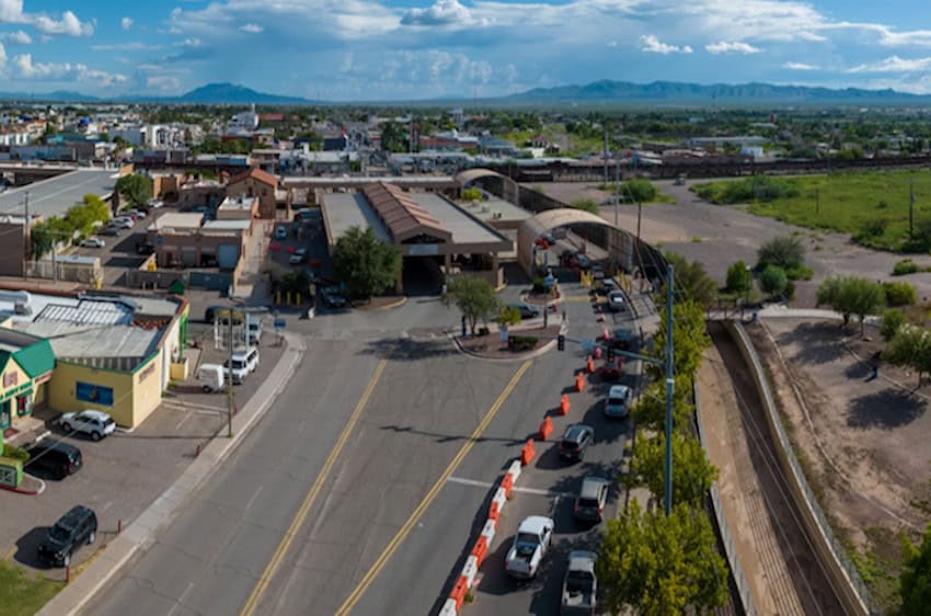 border crossing aerial view