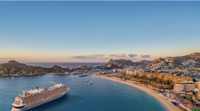A cruise ship in the bay at Cabo San Lucas