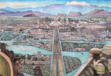 A painting of Mexica people in Tenochtitlán