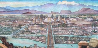 A painting of Mexica people in Tenochtitlán