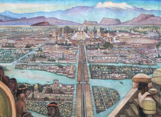 A painting of Mexica people in Tenochtitlán