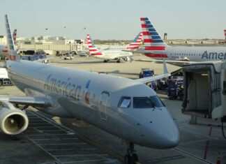 American Airline planes at an airport