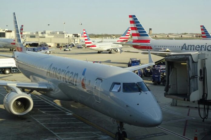 American Airline planes at an airport