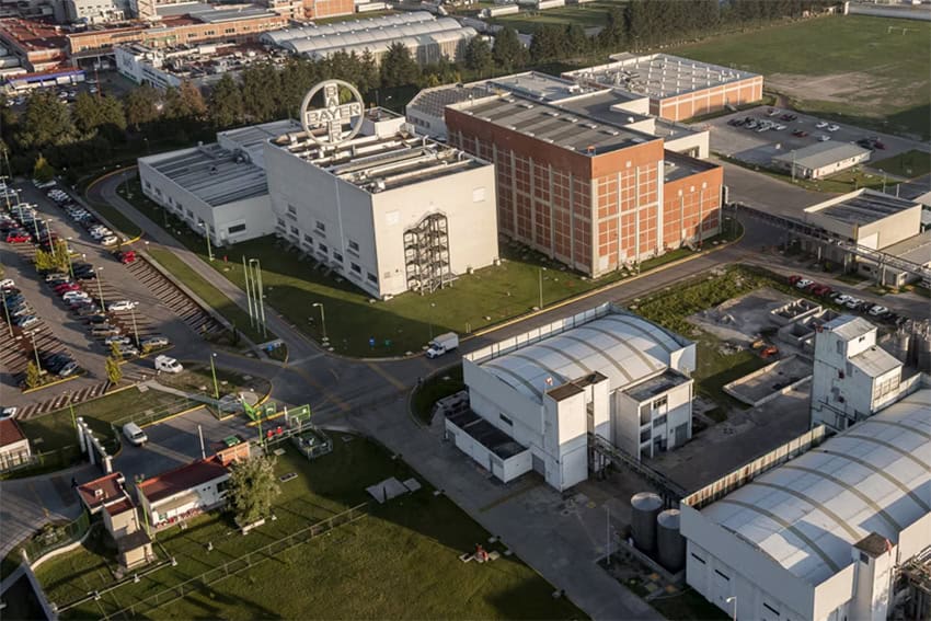 An aerial view of a Bayer drug manufacturing facility in Lerma, México state