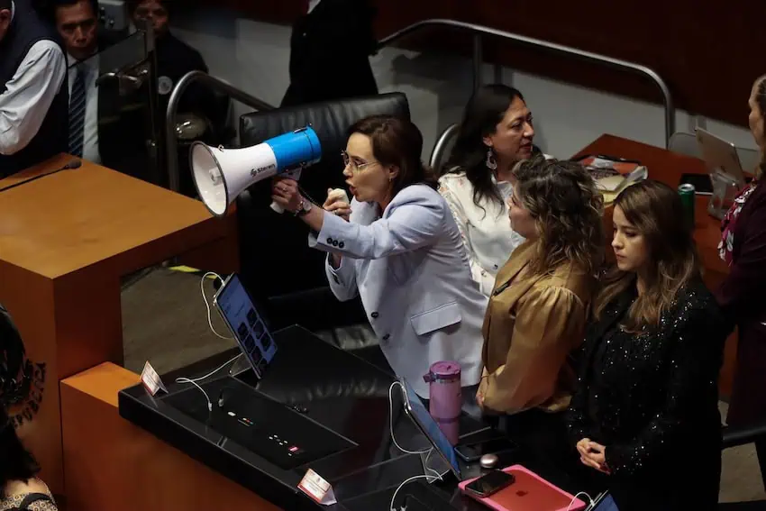 senator with megaphone
