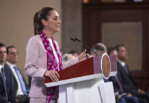 President Sheinbaum at her morning press conference or mañanera