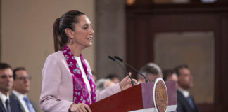 President Sheinbaum at her morning press conference or mañanera