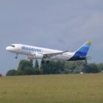 A Discover Airlines plane takes off