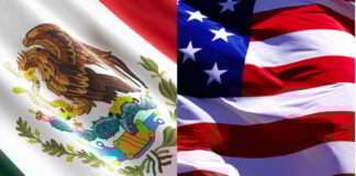 Mexican and USA flags, side by side