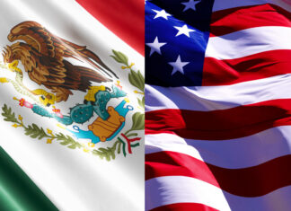 Mexican and USA flags, side by side