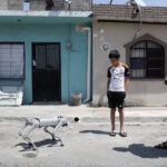 robot dog and two kids