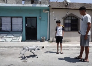 robot dog and two kids