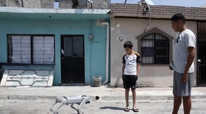 robot dog and two kids