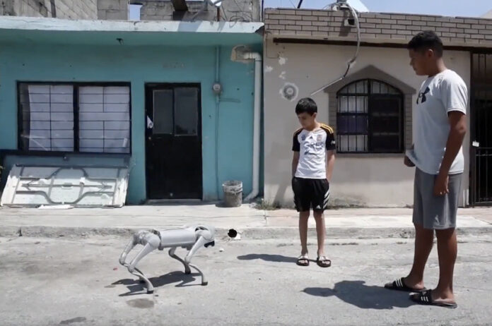 robot dog and two kids