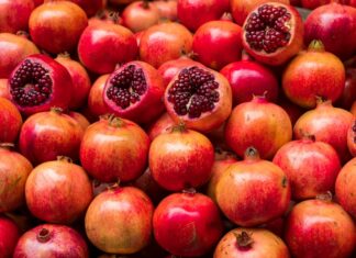 A pile of pomegranates