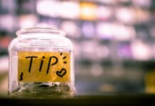 A tip jar on a counter