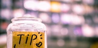 A tip jar on a counter